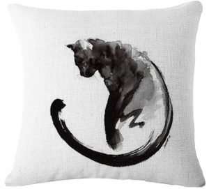 inexpensive gifts for cat lovers, Lyn Cotton Linen Square Throw Pillow