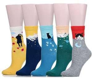 inexpensive gifts for cat lovers, Meta-U Cute Cat Design Women's Casual Comfortable Cotton Crew Socks