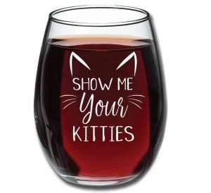 inexpensive gifts for cat lovers, Show Me Your Kitties Funny Wine Glass