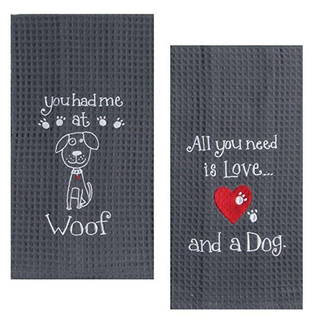 Kay Dee Dog Lover Embroidered Waffle Towel Set, unique gift for dog lovers