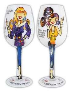 Bottom's Up Sisterly Love Hand Painted Wine Glass