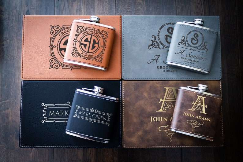 Personalised Leather Flask Gift Set